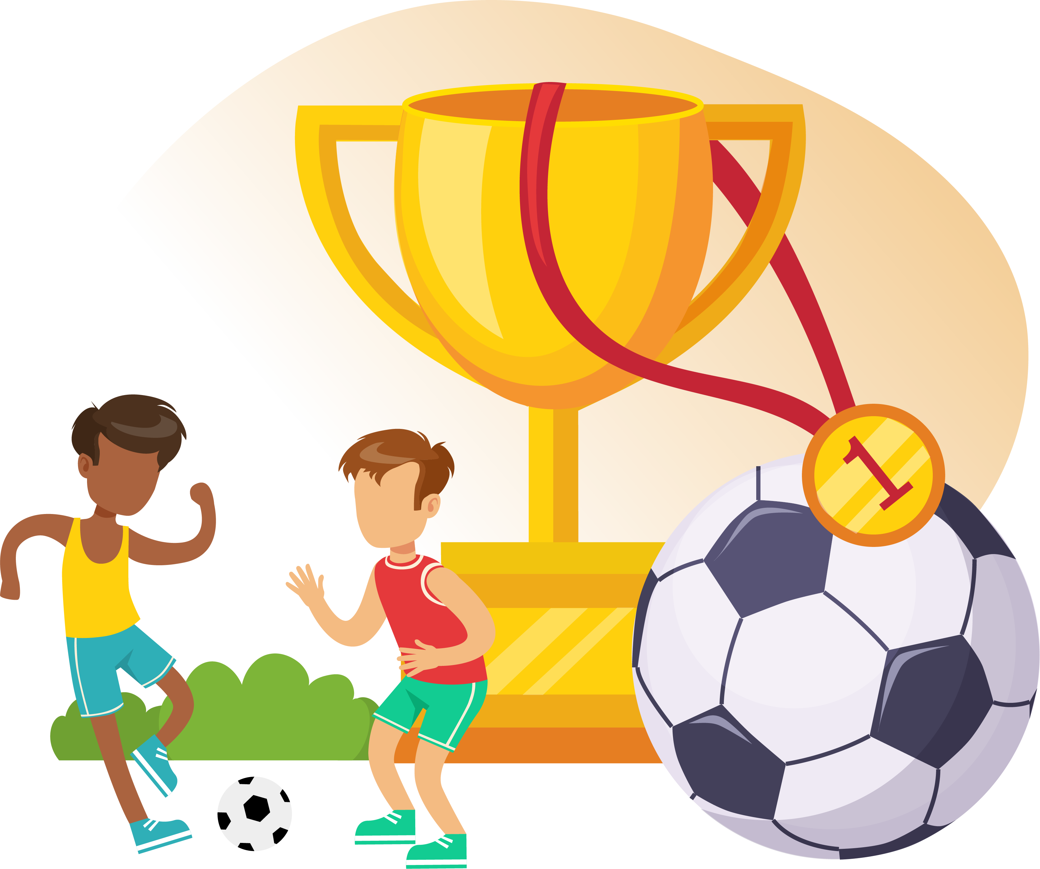 Kawan Bola - Children playing soccer with trophy